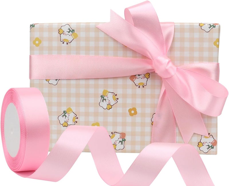 Riunbb Pink Solid Satin Ribbon 1 Inch 25 Yards Solid Polyester Fabric Ribbon for Gift Wrapping Wedding Christmas Baby Shower Birthday Party Decoration Handmade Immortal Flower Craft - Image 5